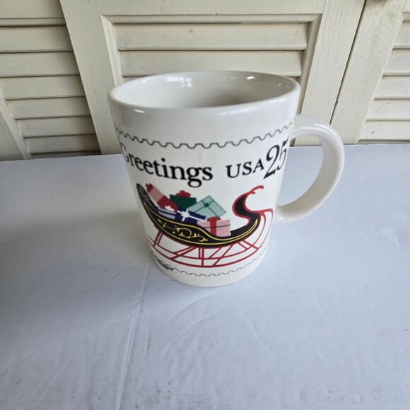US Postal Service USPS Postage Stamp Greetings Coffee Tea Mug 1989 Christmas - Picture 1 of 7
